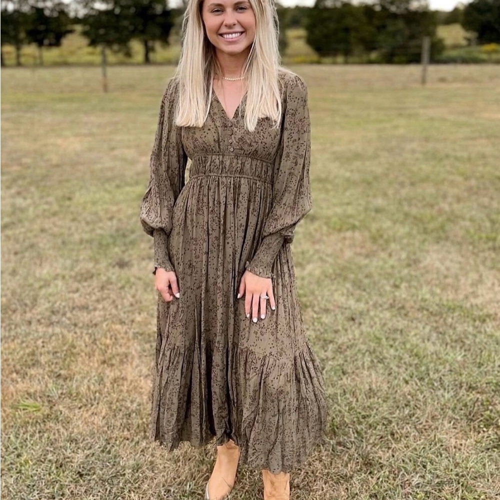 In Bloom Olive Long Sleeve Dress